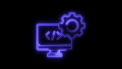Glowing Neon Code Gear Icon Computer Monitor Technology Concept Digital Process Automation