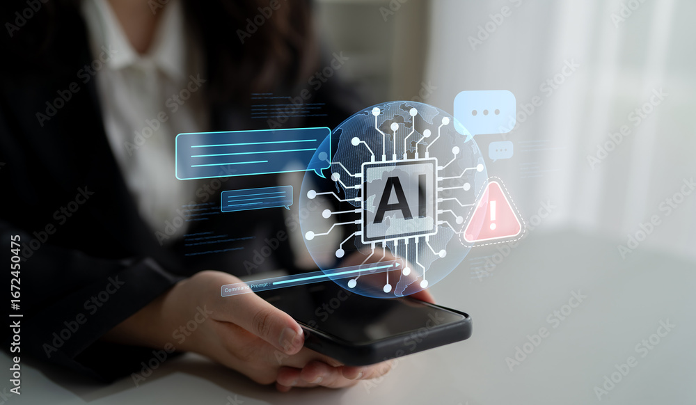 AI interface showing prompt error warning and system alert. AI prompt ...