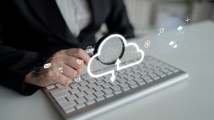Wall Mural - cloud computing enables digital growth with secure data storage, scalable infrastructure, and strate