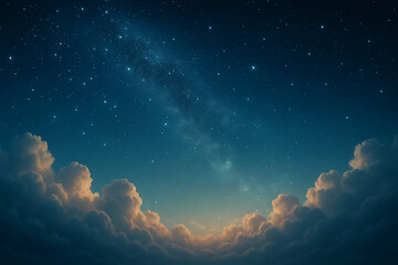 Wall Mural - A serene night sky filled with stars, a glowing Milky Way, and soft clouds, creating a tranquil and enchanting atmosphere.