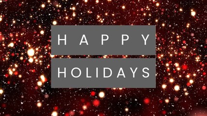 Wall Mural - animation of happy holidays text against snow falling over red spots of light on black background