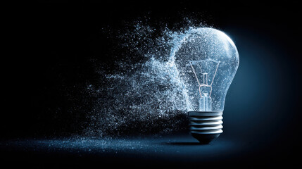 Wall Mural - shattered light bulb creates stunning visual effect, with particles of glass and light scattering in