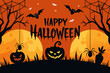 © Hasibul Hasan - Happy halloween with spooky bats spiders and jack o lanterns