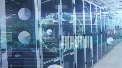 Wall Mural - animation of brain, data processing over computer servers