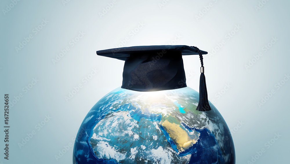 Global Education Concept Graduation Cap on Earth Symbolizing Worldwide ...