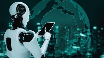 Wall Mural - future financial technology controll by ai robot huminoid uses machine learning and artificial intel