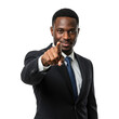 © sujon1638 - Confident african american businessman in a sharp suit points directly forward with a determined expression isolated on transparent background