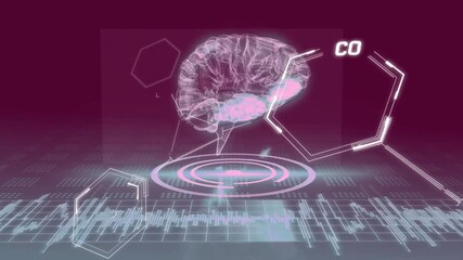 Wall Mural - animation of human brain and scientific data processing
