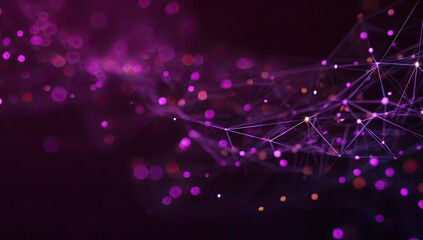 Abstract network of interconnected points and lines, purple and dark tones, with bokeh effect
