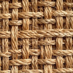 Close Up of Interwoven Brown Jute Rope Creating a Woven Texture with a Natural Fiber Pattern