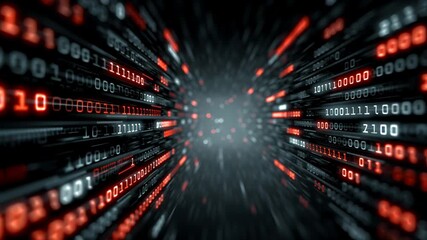 Rapidly spreading malicious binary code streams through a dark digital tunnel creating a chaotic cybersecurity data flow atmosphere