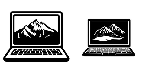 The modern design features a simple silhouette laptop icon on a clean white background