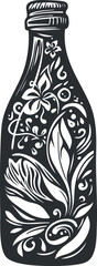Wall Mural - black and white stylized illustration of a bottle with decorative floral patterns and ornamental des