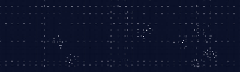 Abstract digital matrix with geometric dot patterns on dark grid background.