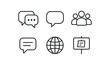 © Framezy - simple outline stroke icon isolated on white background: forum speech bubble people icons chat lines globe mark post board