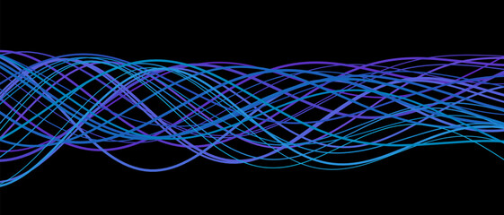 Dynamic vector tech background with vibrant multicolored curved lines on black.