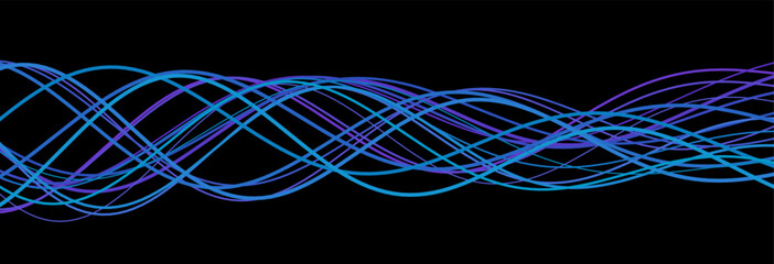 Dynamic waves on black: tech background with intersecting blue and purple lines.