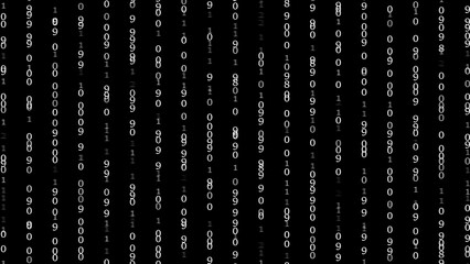 Falling White Binary Code Numbers on Black Background Digital Data Stream abstract computer