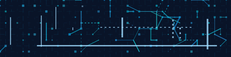Abstract vector tech background: blue digital circuitry and geometric patterns.