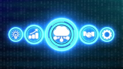 Digital Cloud Computing and Business Icons with Blue Binary Code Background network connection