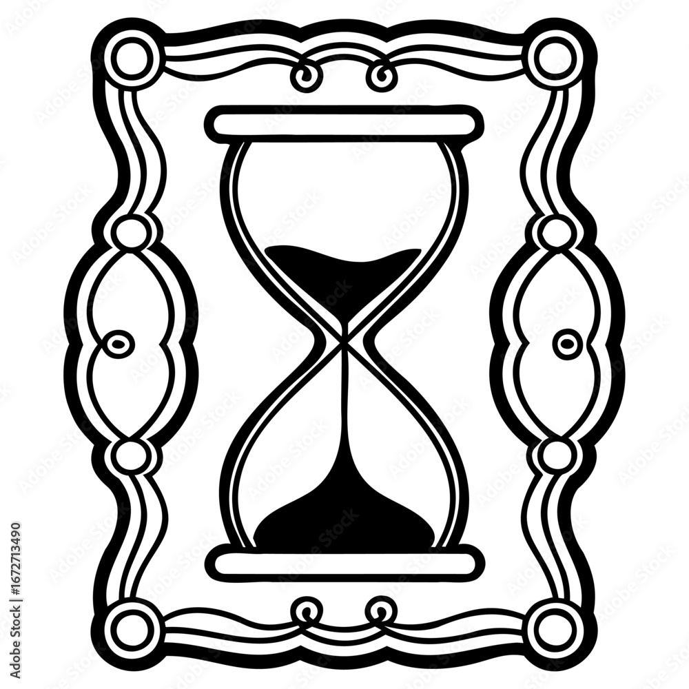 Vintage hourglass in ornate frame, symbolizing the passage of time and ...