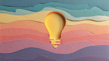 Wall Mural - creative paper cut design featuring light bulb against colorful layered background. vibrant hues of 