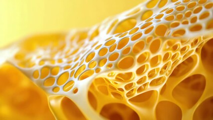 Close-up of yellow, organic, honeycomb-like structure with intricate pattern