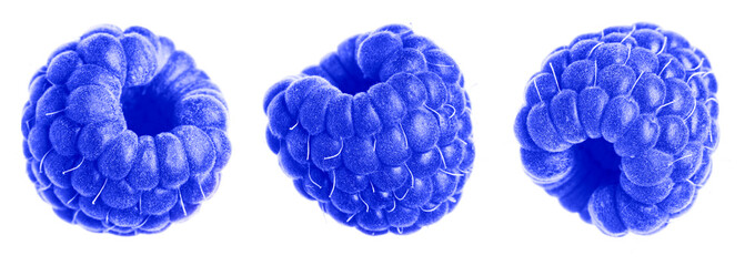 Wall Mural - Fresh blue raspberries isolated on white, set