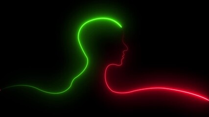 Glowing neon line Human head black background. Neon glowing question.Glowing neon line Head silhouette icon isolated on black background. human head line icon animation.Glowing neon line .4k