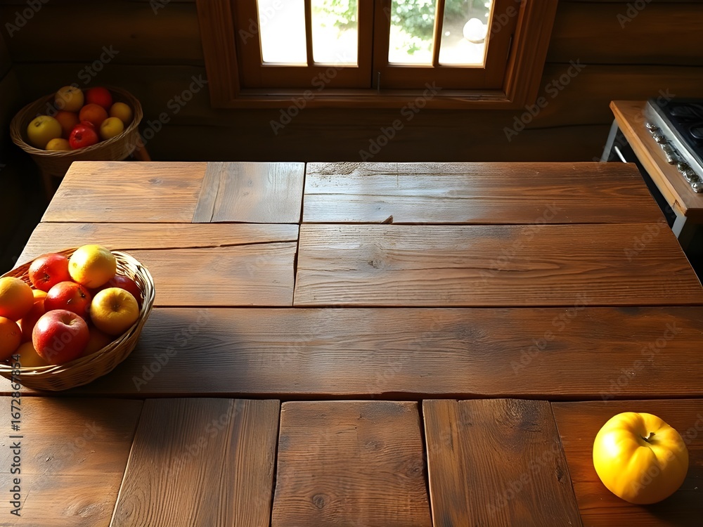 Rustic Wooden Table with Apples