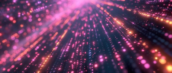 Abstract pink and orange data stream with letters and bokeh effect