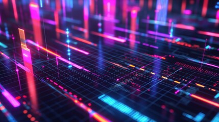 A colorful computer screen with many lines and dots