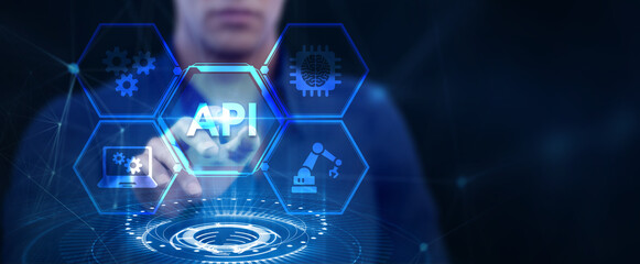 API - Application Programming Interface. Software development tool. Business, modern technology, internet and networking concept.