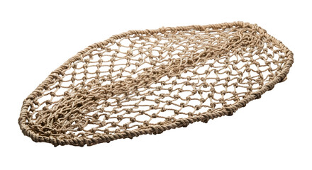 Fishing net made of natural rope isolated on transparent background, a rustic and vintage element for nautical decoration and maritime designs, close up shot