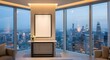 © RIDOY - Art Gallery Mockup - High-Rise City Skyline View, Urban Interior, Blank Frame, Modern Luxury Apartment, Contemporary Living, Big City, Art Display