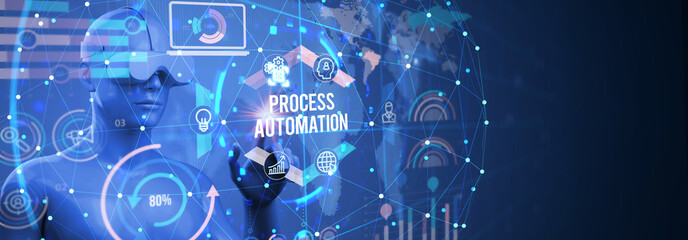 Business process automation, industrial technology innovation, optimization concept. 3d illustration