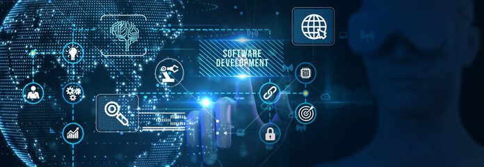 Wall Mural - Inscription Software Development on the virtual display. Business, modern technology, internet and networking concept. 3d illustration