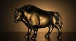 © rao - A powerful, metallic bull statue, subtly reflecting stock market graphs and charts on its surface, stands as a symbol of financial strength and optimistic market trends.