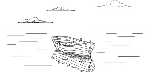 Abstract black and white illustration of a layered landscape with clouds above and a detailed underground structure below