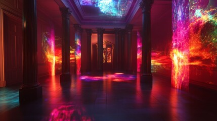 Wall Mural - an immersive display of vibrant colors and lights fills the space. the atmosphere invites exploratio