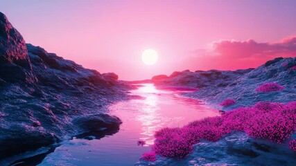 Wall Mural - experience the beauty of a surreal sunset landscape. this footage showcases a picturesque view of vi