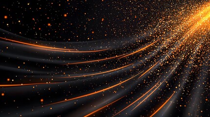 Wall Mural - this image features a black backdrop with brilliant orange light streaks and radiant orange specks, 