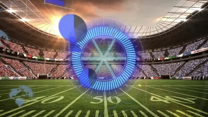 Wall Mural - animation of scope and data processing over sports stadium
