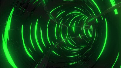 Wall Mural - animation of illuminated green and black moving circular tunnel