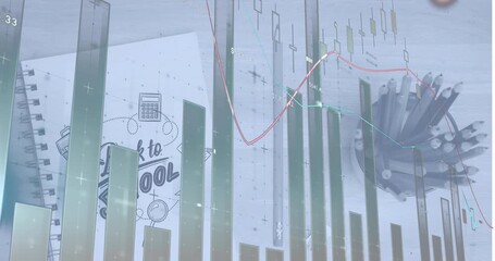 Wall Mural - animation of data processing over back to school text and school items