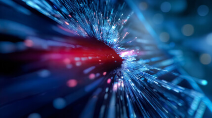 Digital error code emerges in an explosive display of colors and lights. Abstract setting with dark background creates a dynamic tech atmosphere