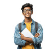 © Yeti Studio - Smiling young Indian man wearing glasses and backpack, isolated on transparent cutout background