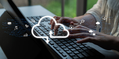 Wall Mural - cloud computing enables digital growth with secure data storage, scalable infrastructure, and strate
