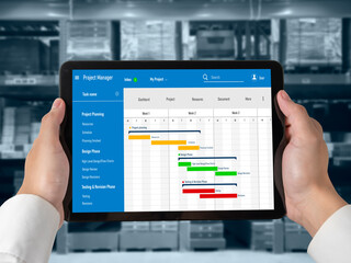 Wall Mural - project planning software for modish business project management on the computer screen showing time