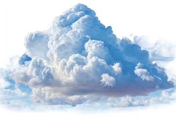 Wall Mural - Puffy, isolated cumulus cloud with bright highlights, showcasing dynamic texture and soft blue underlighting against a white background